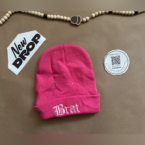 None Other - NO BRAND Rhinestone BRAT Beanie Foldover ONE SIZE GIRL'S Warm Weather Cute Funky